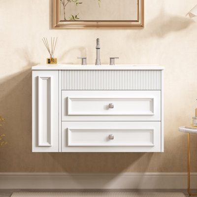 Wall Mounted Bathroom Vanity With 2 Drawers