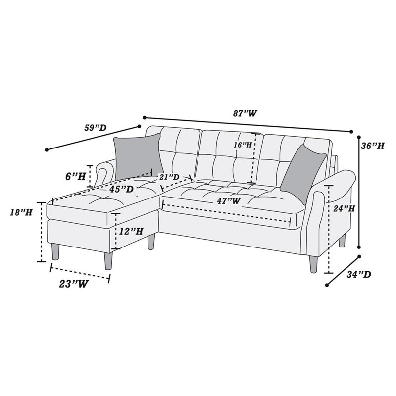 Keif 87'' Upholstered Sofa & Chaise, Light Coffee 100% Polyester