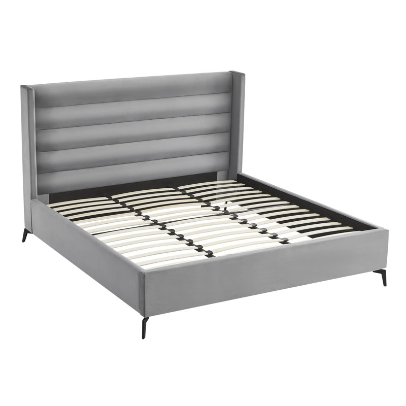 Lit plateforme capitonné à profil bas, Très grand, Velours gris clair