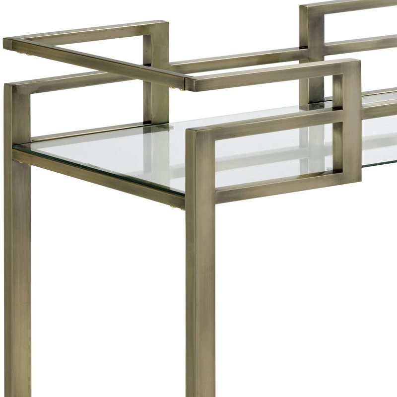 Neilo Rectangular Bar Cart in Clear and Wire Brass