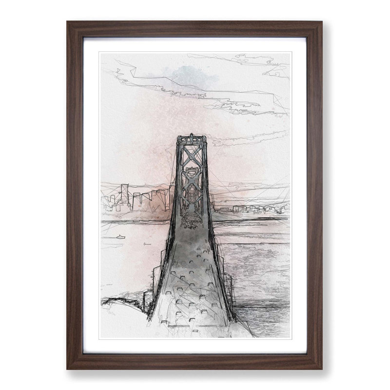 Bridge in San Francisco in Abstract - Picture Frame Graphic Art Print, 87cm H x 62cm W x 2cm D, Walnut Framed