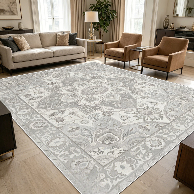 1PC Vintage Neutral Medallion Floral area rugs for Living Room, Soft and Comfortable, Suitable for all seasons, easy-to-maintain, machine washable Indoor floor mat, Under Table Farmhouse suitable for dining room, bedroom, entryway, home office,