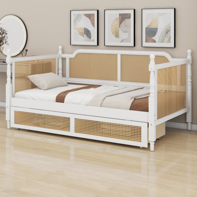 Space-Saving Rattan Daybed with 2 Drawers