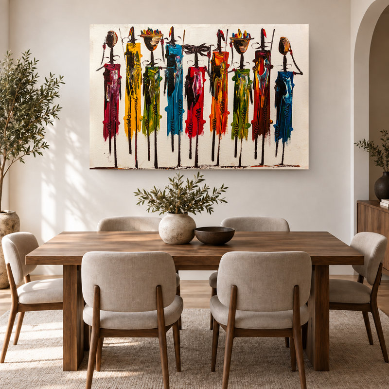 Colorful African Masai People Stretched Canvas Wall Art, Ready to Hang, 30" H x 45" W