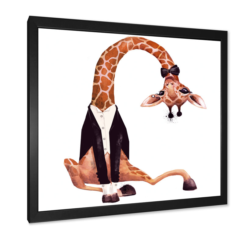 Adorable jolie girafe à l'aquarelle avec redingote, H 16 po x l 16 po x P 1 po, Cadre photo noir