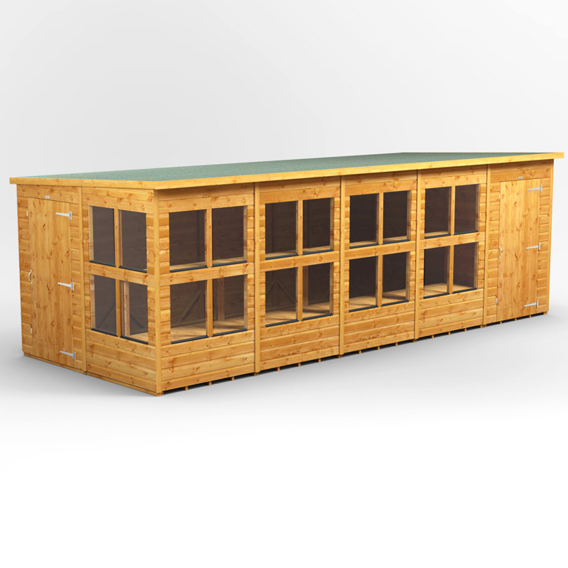 Powersheds 20 x 8ft Timber Tongue & Groove Pent Potting Shed Combi (includes 4ft Side Store)