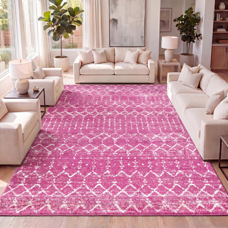 Tapis marocain Kateshia HYPE Boho Vintage Diamond Fuchsia / Ivory, Rectangle 5 pi 3 po x 7 pi 7 po