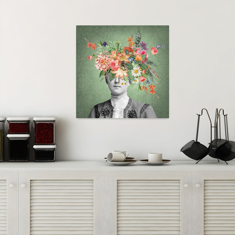 Art contemporain, portrait rétro, art printanier, H 18 po x l 18 po