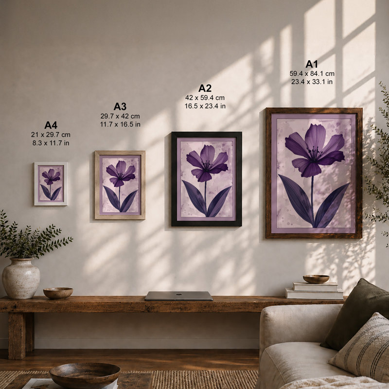 Purple Petals Botanical - Framed Print, Walnut, A4 - 29.7 x 21.0 cm
