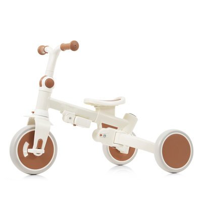 7-in-1 Foldable Baby Tricycle with Removable Canopy, Aluminum Alloy Toddler Ride-On, Ivory