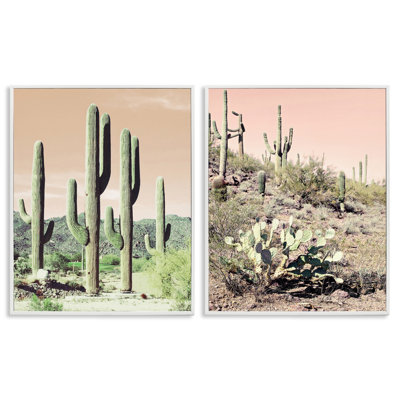 Saguaro Cactus Desertscape 2 PC Framed Giclee Art Set by Susan Bryant