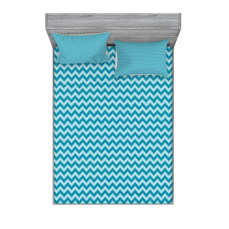 Microfiber Chevron Sheet Set, Full/Double Sheet Set with Fitted Sheet, Blue Chevron