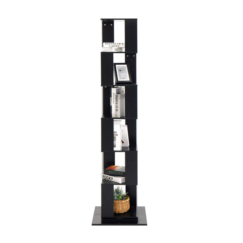 Multi-Function Rotating Bookshelf, Floor Rack With Acrylic Plate, Black, (6 Shelves) 74.8"H x 19.68"W x 19.68"D