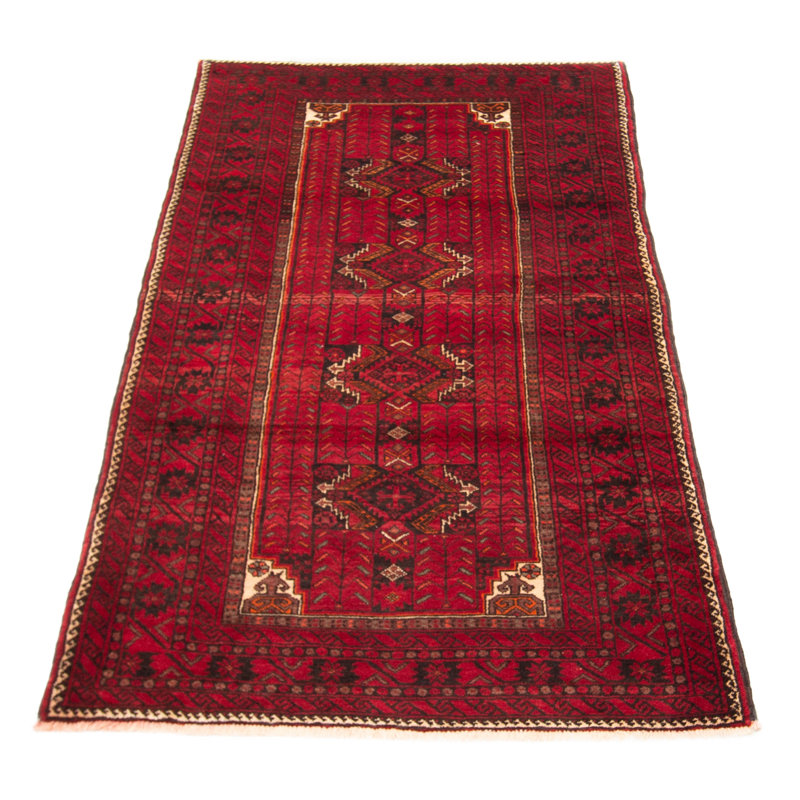Tapis rouge en laine noué à la main de conception unique 4 pi 3 po x 8 pi 4 po nouvel âge Kalgoorlie