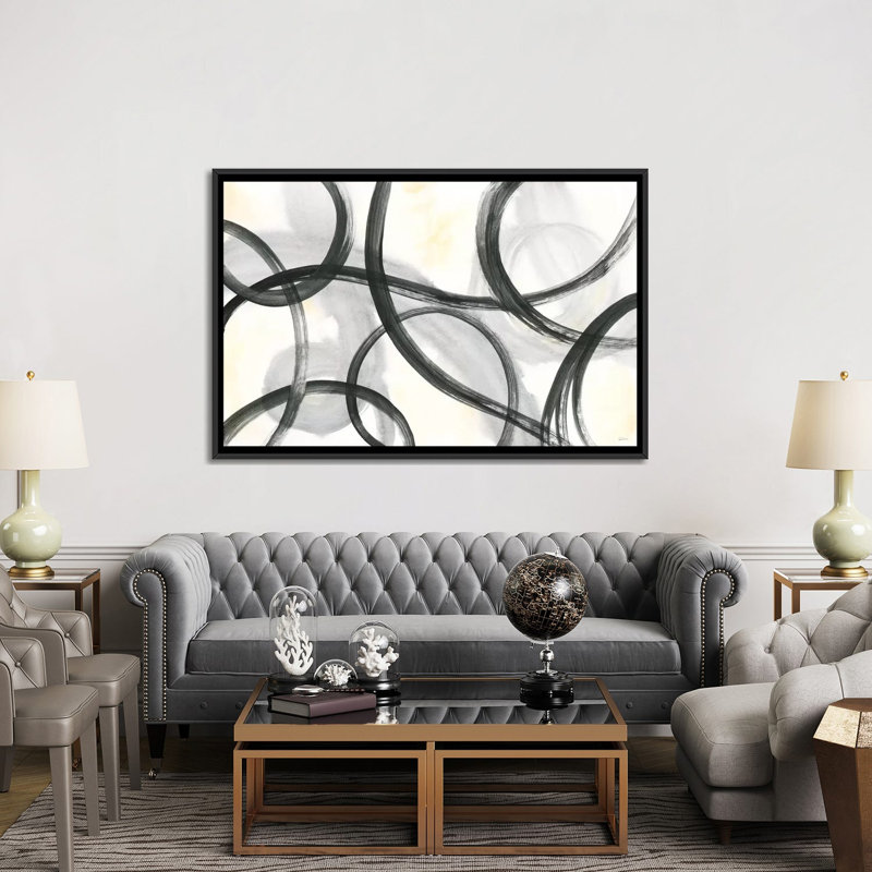 « junctions », reproduction sur toile tendue, H 18 po x l 26 po x P 1,5 po, Toile avec cadre noir, Pas de tapis