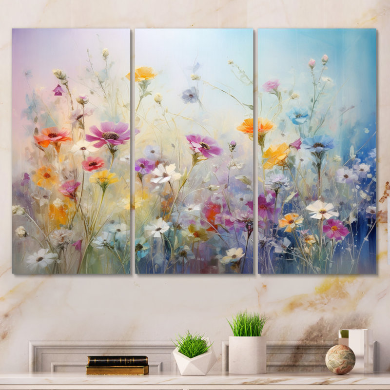 Wildflowers Blossoming Dreams - 3 pièces sur toile tendue, H 28 po x l 36 po x P 1 po