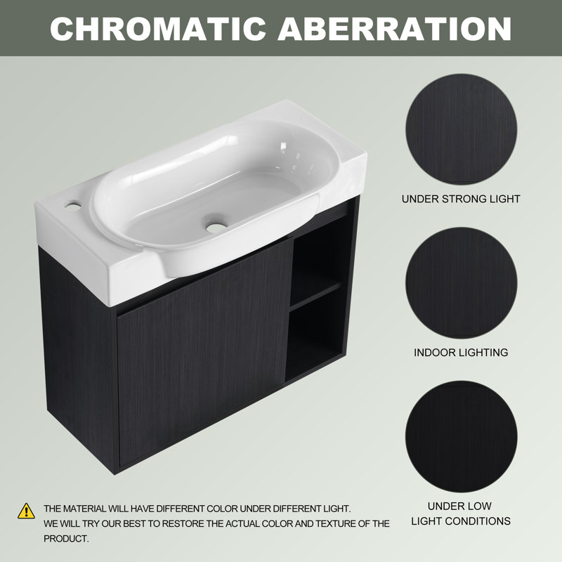 28" Vanity with Oval Ceramic Sink - Wall Mounted Black Cabinet