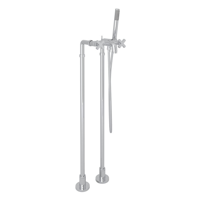 Lombardia Floor Mount Tub Filler, Polished Chrome, Cross Handle