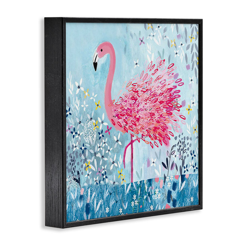 «Whimsical Flower Flamingo», estampe numérique, conception de Clare Tupper, H 12 po x l 12 po, Giclée encadrée noir minuit