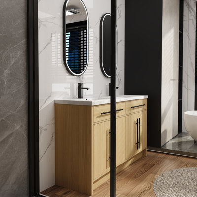 Meuble-lavabo autoportant de 60 po avec lavabo en résine et rangement à fermeture en douceur