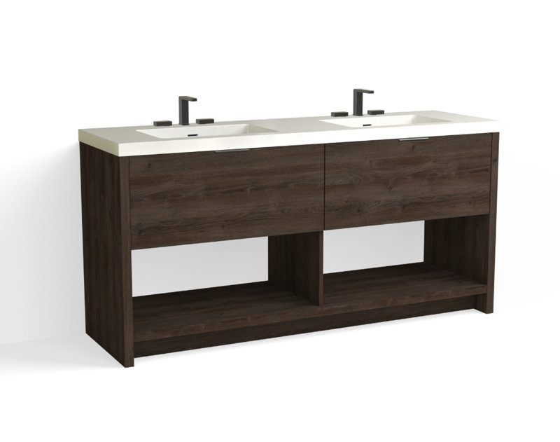 Vista 72" W Freestanding Double Bathroom Vanity, 8" Widespread, White Gloss, Nimbus/Matte Black