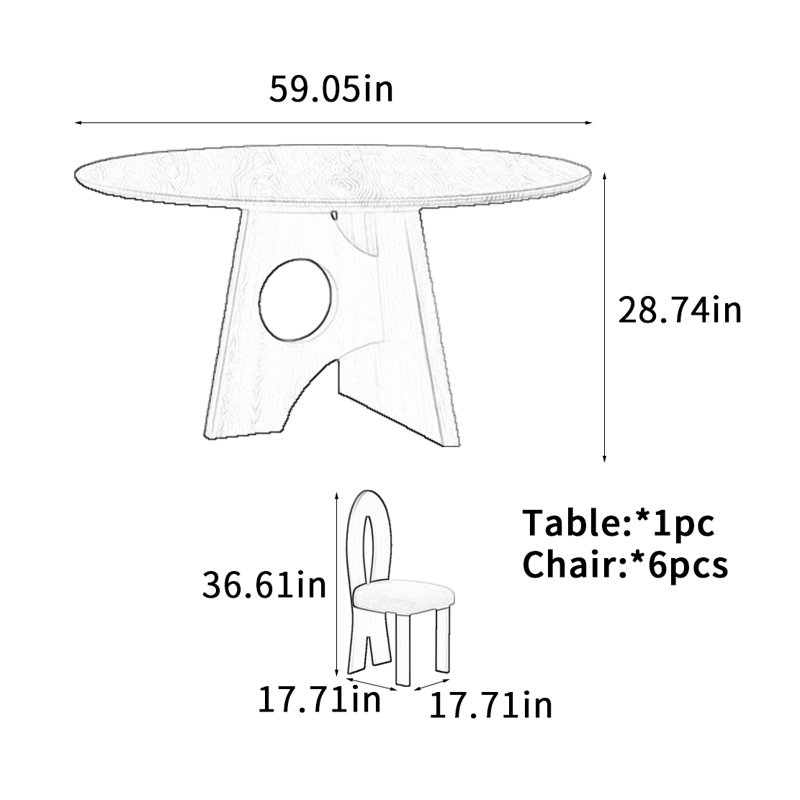 Medieval Style Solid Wood Round Dining Table, 28.74"H x 59.05"L x 59.05"W
