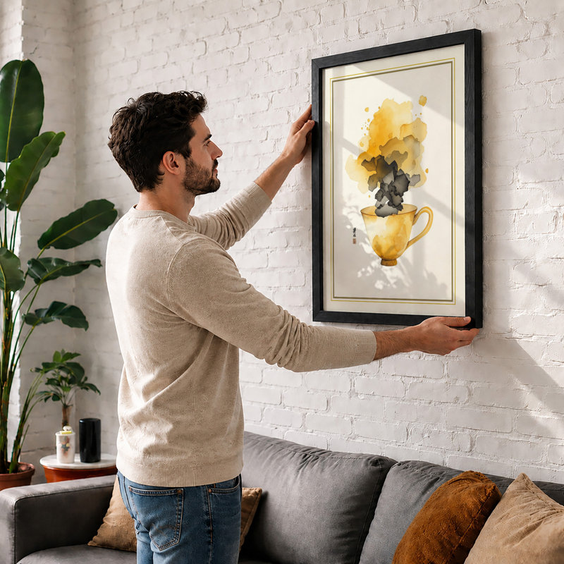 Steaming Tea Modern - Framed Print, A2 - 59.4 x 42.0 cm, Walnut