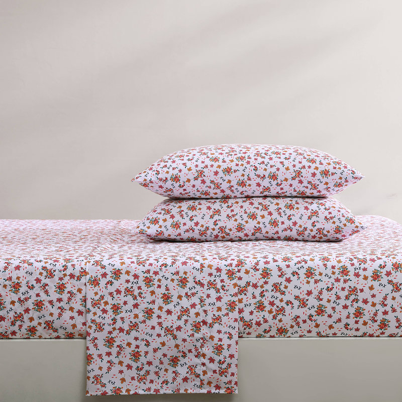 Fall Foliage Pink Twin Microfiber Sheet Set with Pillowcase