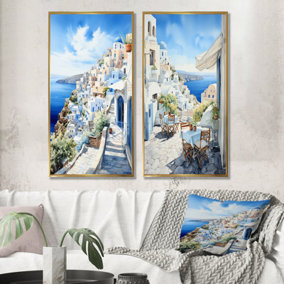 Village grec «Coastal Village I», ensemble d'art mural sur toile 2
