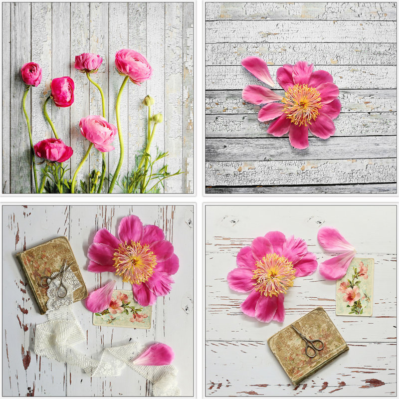 " Pink Petals " by Marmont Hill 4 - Pieces, 20" H x 20" W x 1.5" L