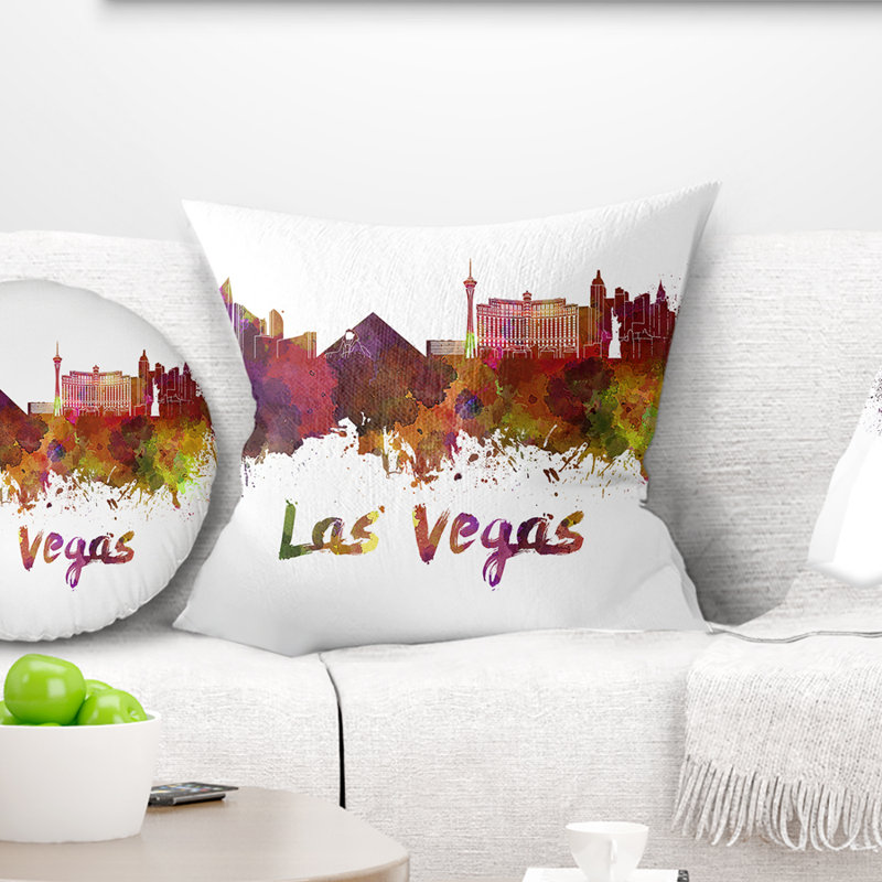 Coussin Skyline - Cityscape, 16 po x 1 po, Mauve/jaune, Las Vegas