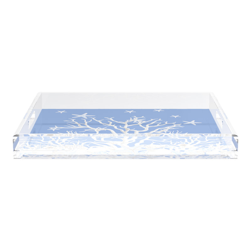 Coral Reef Acrylic Square Decorative Tray, Blue, 18"W x 18"D x 2"H