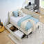 Structure de lit double tapissier pleine grandeur avec 2 tiroirs de rangement, canapé-lit réglable en velours, beige-873783280-873783287