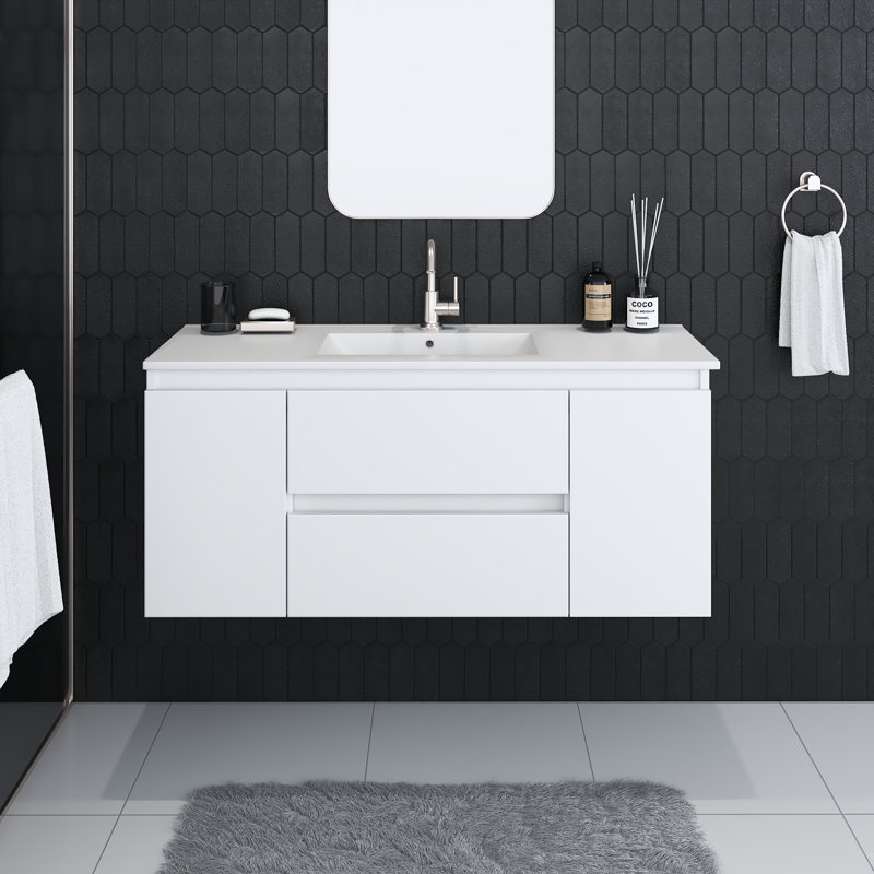 Salt 48" White Wall-Mounted Double Vanity with Acrylic Top