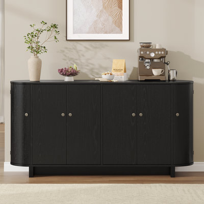 63" Sideboard With Curved Edge, Buffet Cabinet With 2 Curved Doors & 4 Cabinets For Dining Room, Living Room