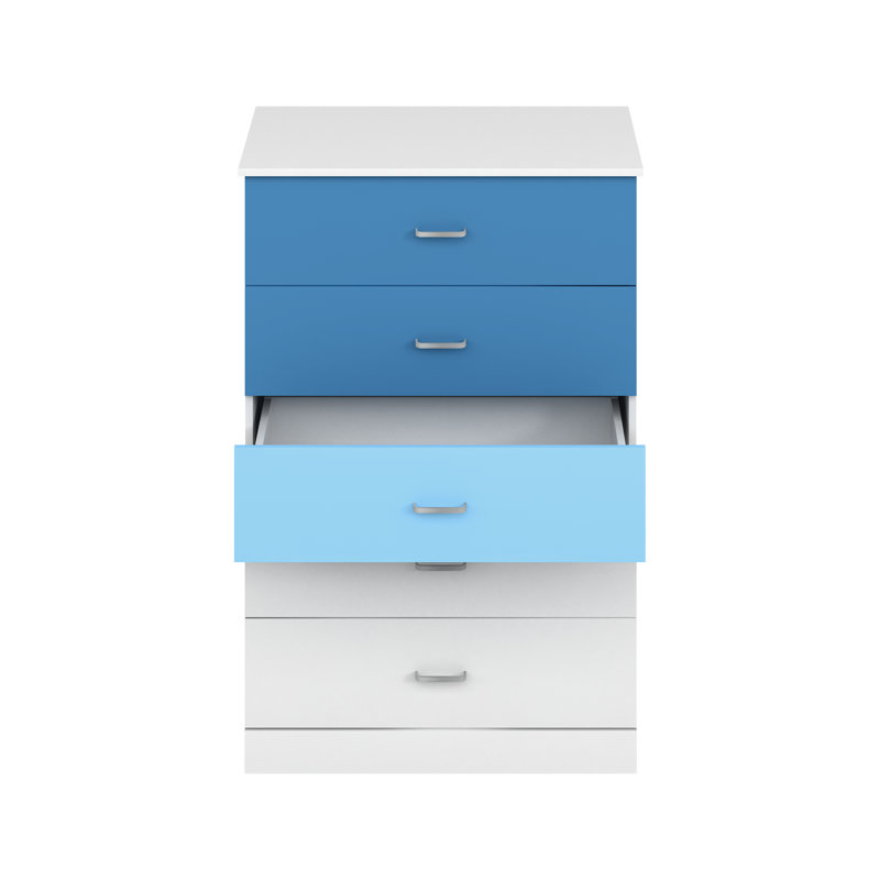 Commode 5 tiroirs Allyannah, Blanc / bleu Lewis / bleu clair