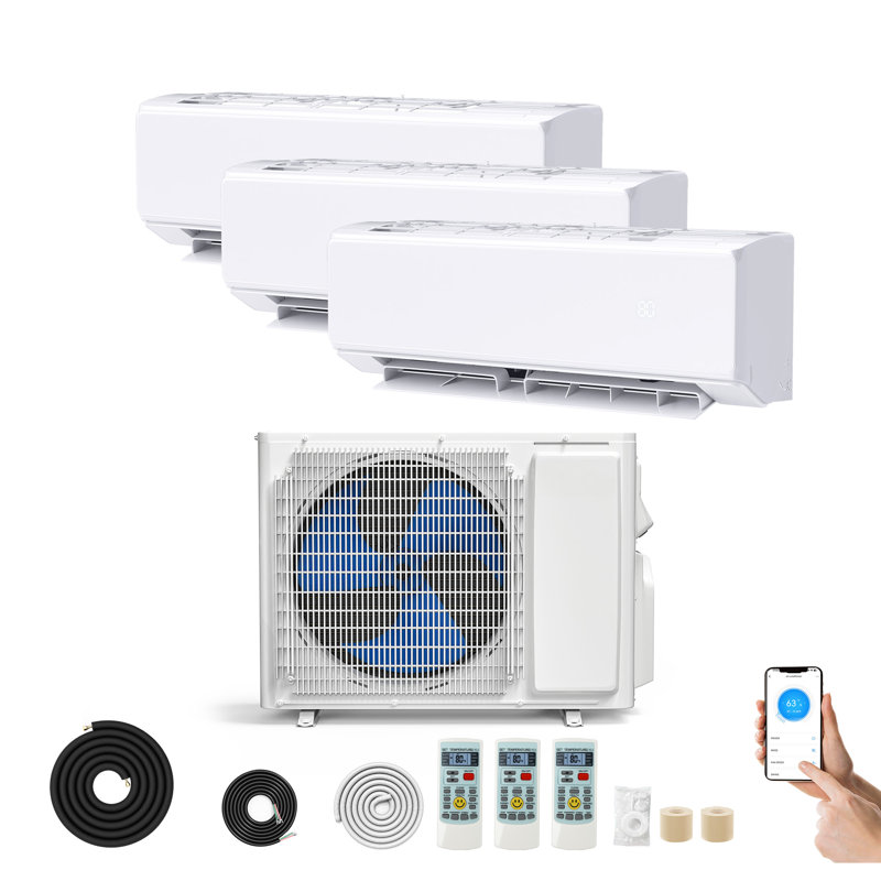 Système de chauffage à deux zones à deux zones 23 SEER2 24K BTU avec unités 3x9000 BTU
