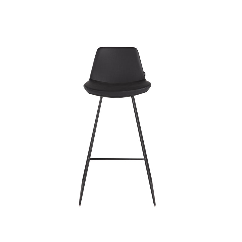 Tabouret de bar et de comptoir Fechteler, Noir, Cuir écologique noir, Tabouret de bar (siège d'une hauteur de 29 po)