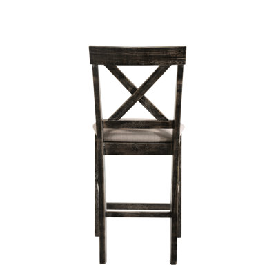 2 chaises à hauteur de comptoir - Ii. Revêtement en lin brun clair et gris. Dossier haut avec «X» en bois pour le style. Siège rembourré confortable. Bois synthétique. Pieds carrés classiques. Convient aux salles à manger. Gris et finition. Élégant