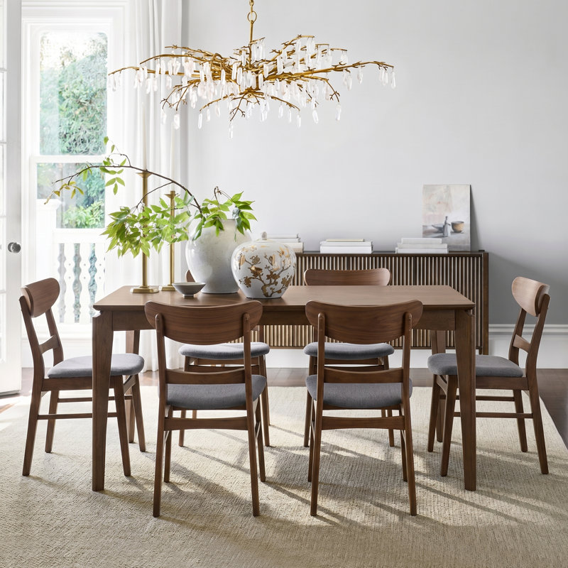Jevhenas 6 - Person Four Leg Dining Set, Dark Gray, Natural Walnut