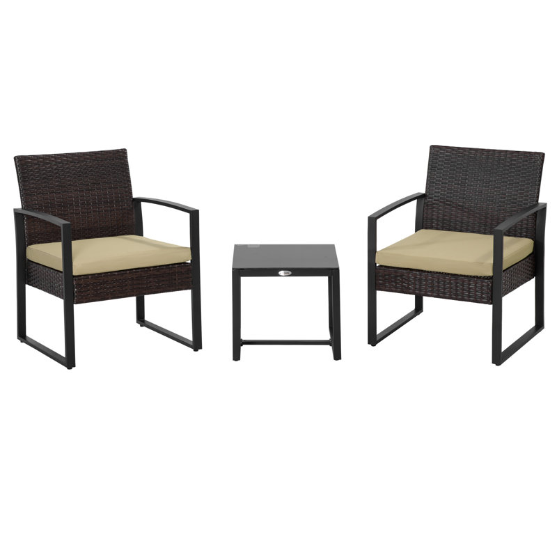 Isaiyah 3 Pieces Rattan Patio Bistro Set 2 Chairs Coffee Side Table Set