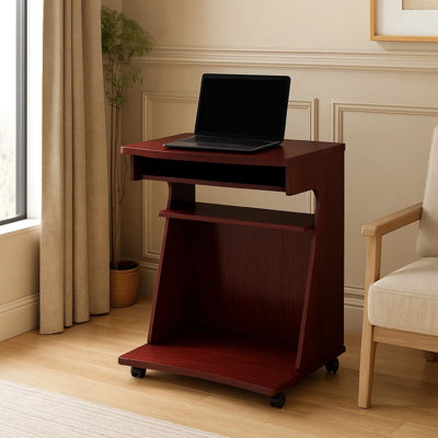 Chariot utilitaire Yabi, tablette coulissante, 31 po, bois brun acajou