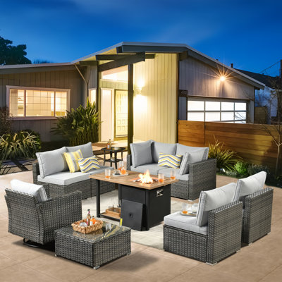 Aliva Wicker 7 - Person Patio Conversation Set with Cushions