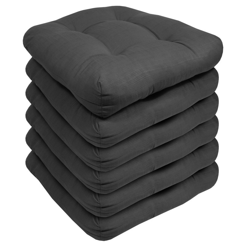 Marina Decoration Premium Thick Comfy Patio Seat Pads Fiber Fill Tufted Tie-Less Pillows 19 x 19 x 5 Inch Textured Solid Cover Indoor Outdoor Chair Cushions, 6 Count Pack Charcoal Grey Color