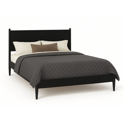 Queen Size Black Mid - Century Modern Wooden Platform Bed With Round Tapered Legs, Construction, And Slat Kit For Bedroom Of Wood, Build, Included