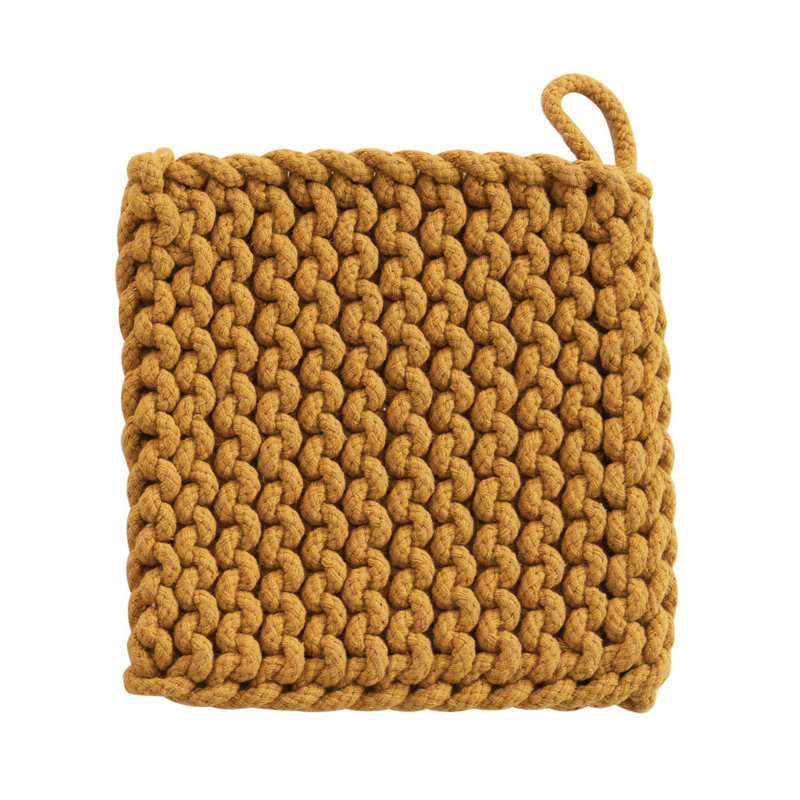 Poignée carrée en coton crocheté (chacun variera), Beige/gris/brun