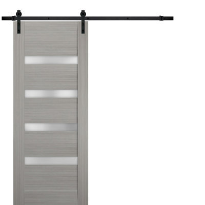 Quadro Frosted Glass Wood Sturdy Interior Barn Door with Installation Hardware Kit