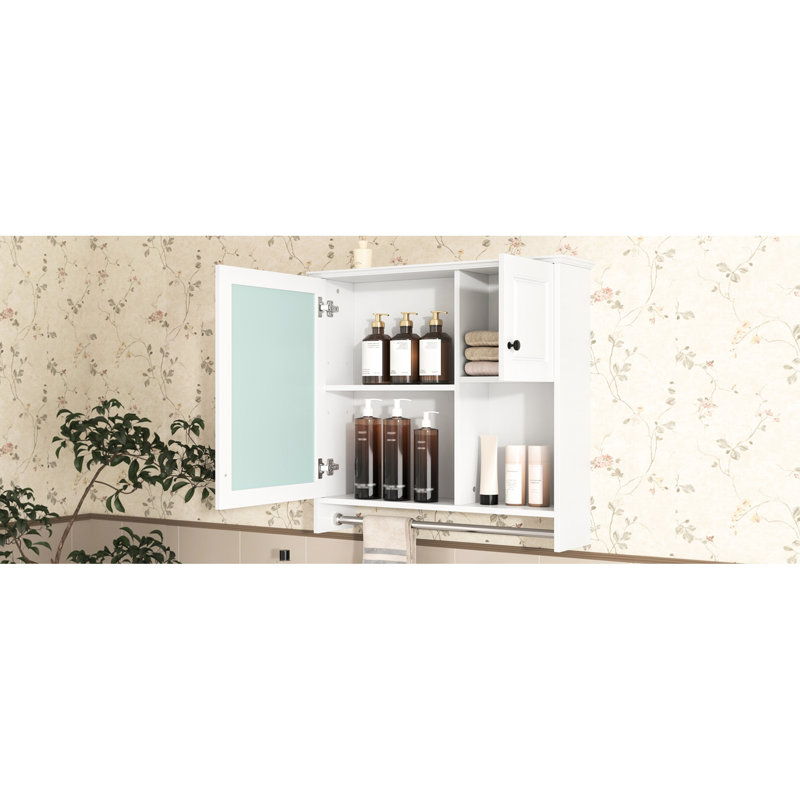 Armoire de salle de bain avec miroir - 2 tablettes murales peu encombrantes pour articles de toilette et accessoires