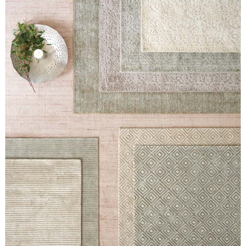Cut Stripe Ocean Hand Knotted Viscose/Wool Rug, Rectangle 8'6" x 11'6"