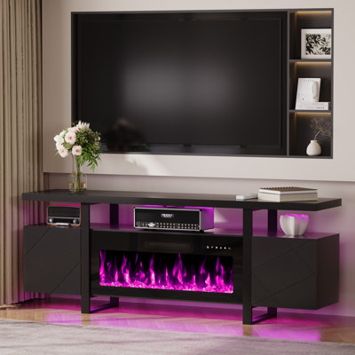 Meuble télé 69 po pour téléviseur de 80 po ou moins avec foyer électrique et tablettes réglables